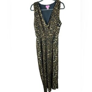 She’s Cool women’s black brown leopard animal print one piece pant Jumpsuit XL